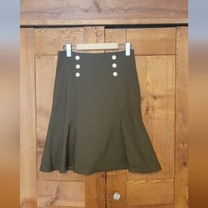 Vintage Army Green A-Line Skirt with Button Detail